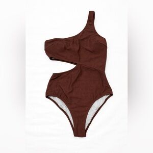 Kids Asymmetric One-Piece Bodysuit in Brown